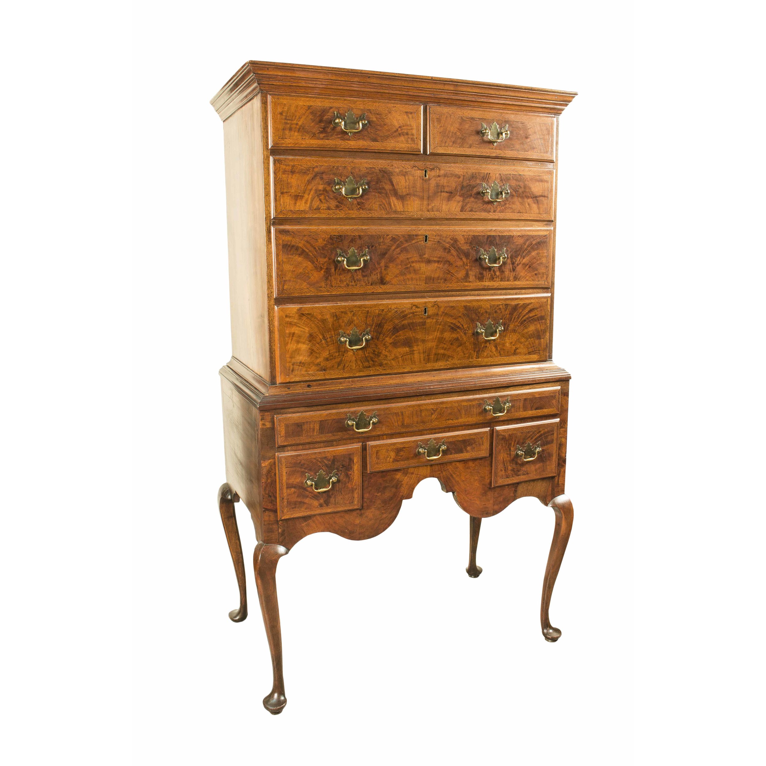 Queen Anne Mahogany Flat Top Highboy, Massachusetts, circa 1750