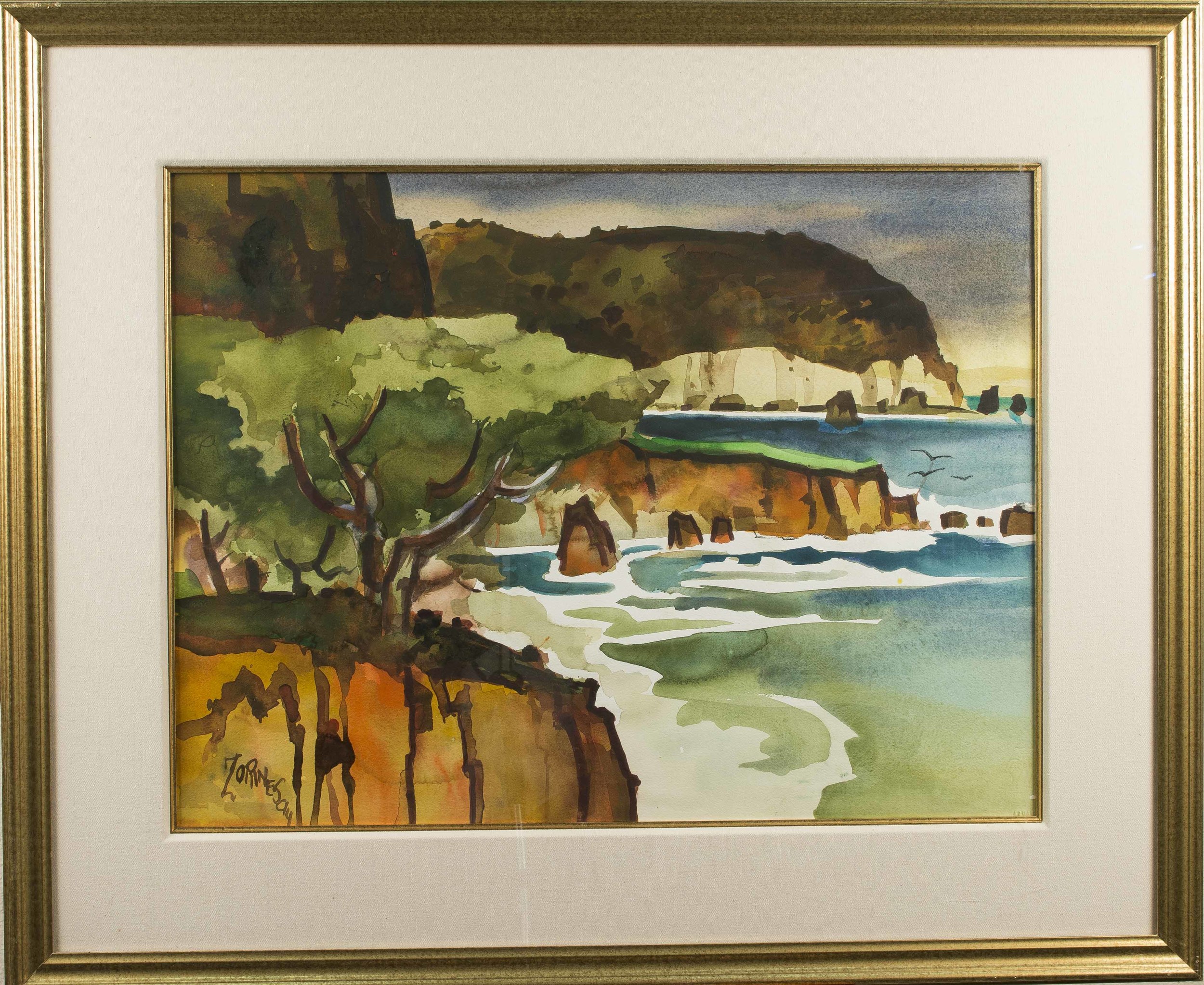 Milford Zornes Watercolor, "Coastal Waters" Witherell's Auction House