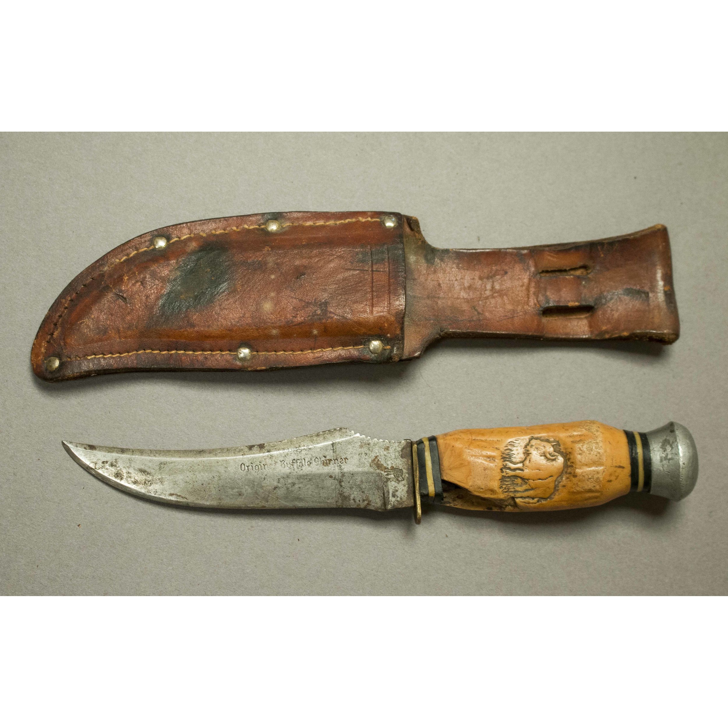 German Hunting Knife with Original Buffalo Skin & Leather Sheath. Witherell's Auction House