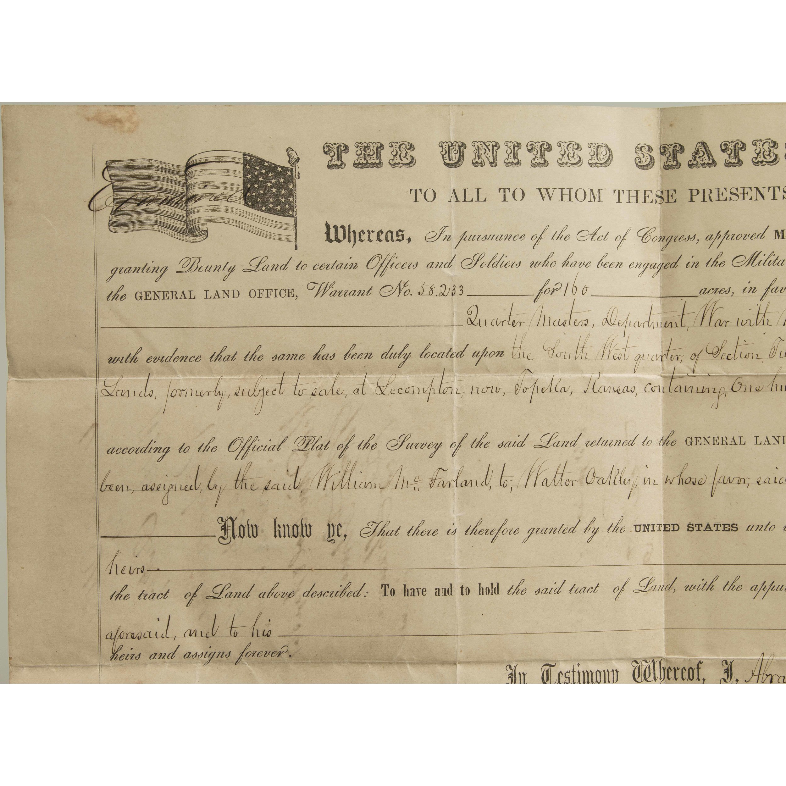 Abraham Lincoln/Stoddard Signed Land Grant, 1863 Witherell's Auction