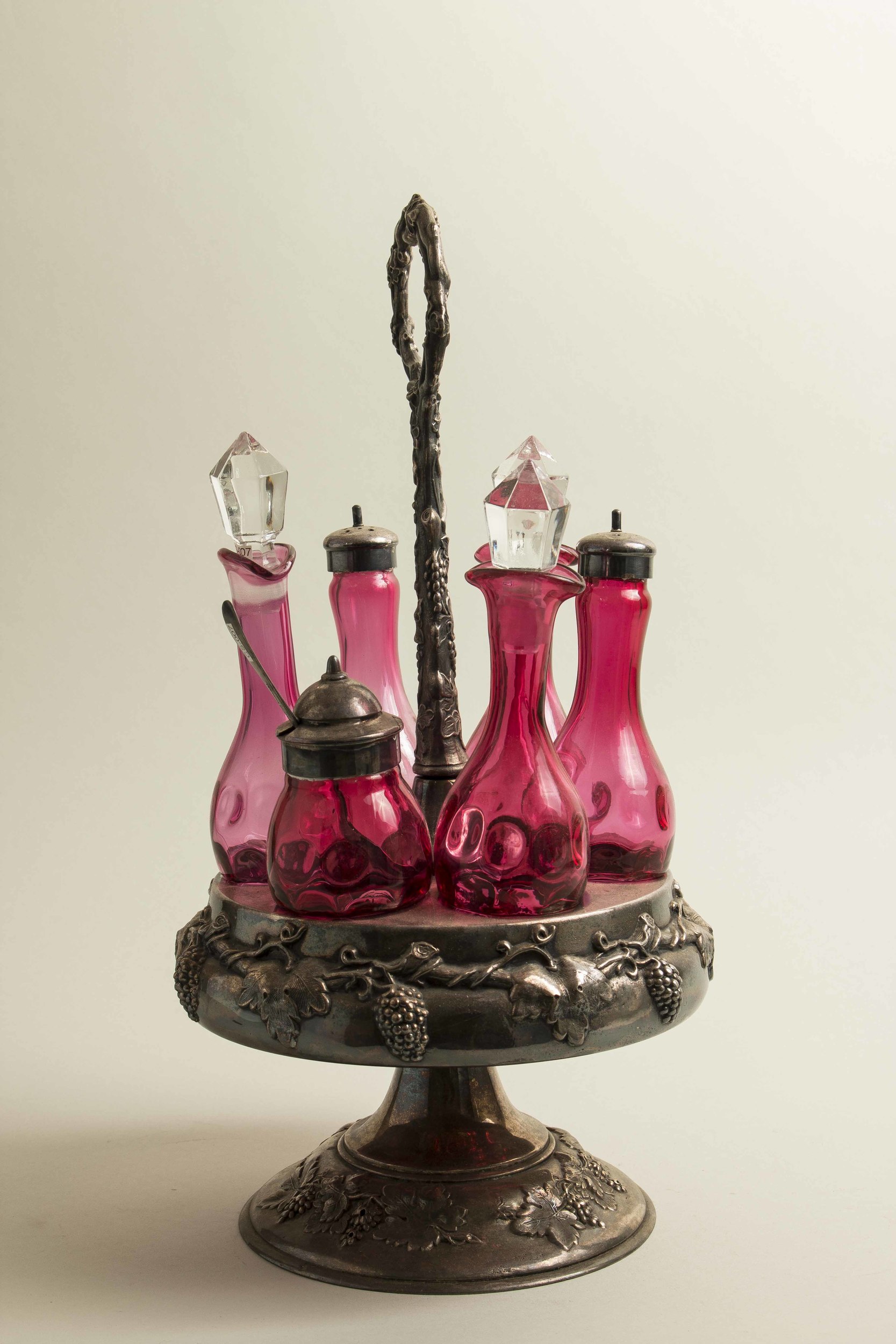 7 Piece Cranberry Glass Cruet Set Witherell's Auction House