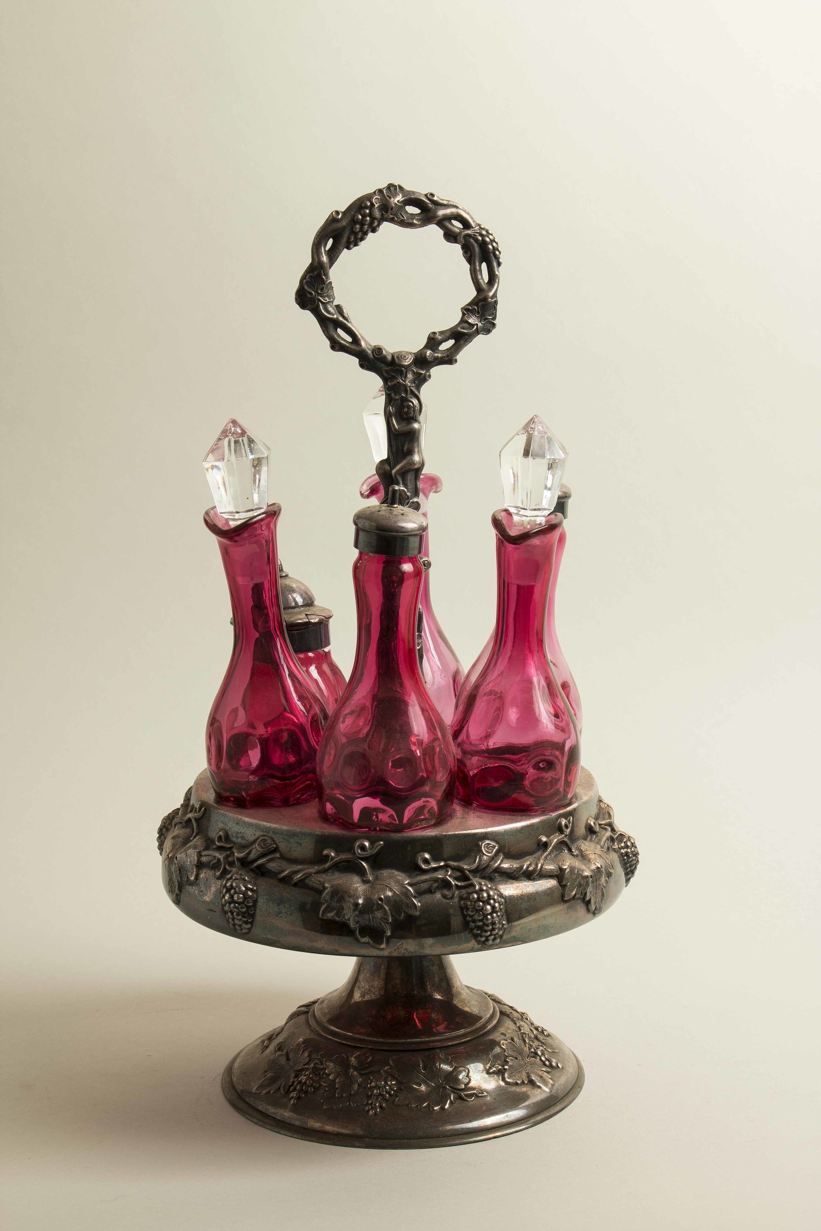 7 Piece Cranberry Glass Cruet Set Witherell's Auction House