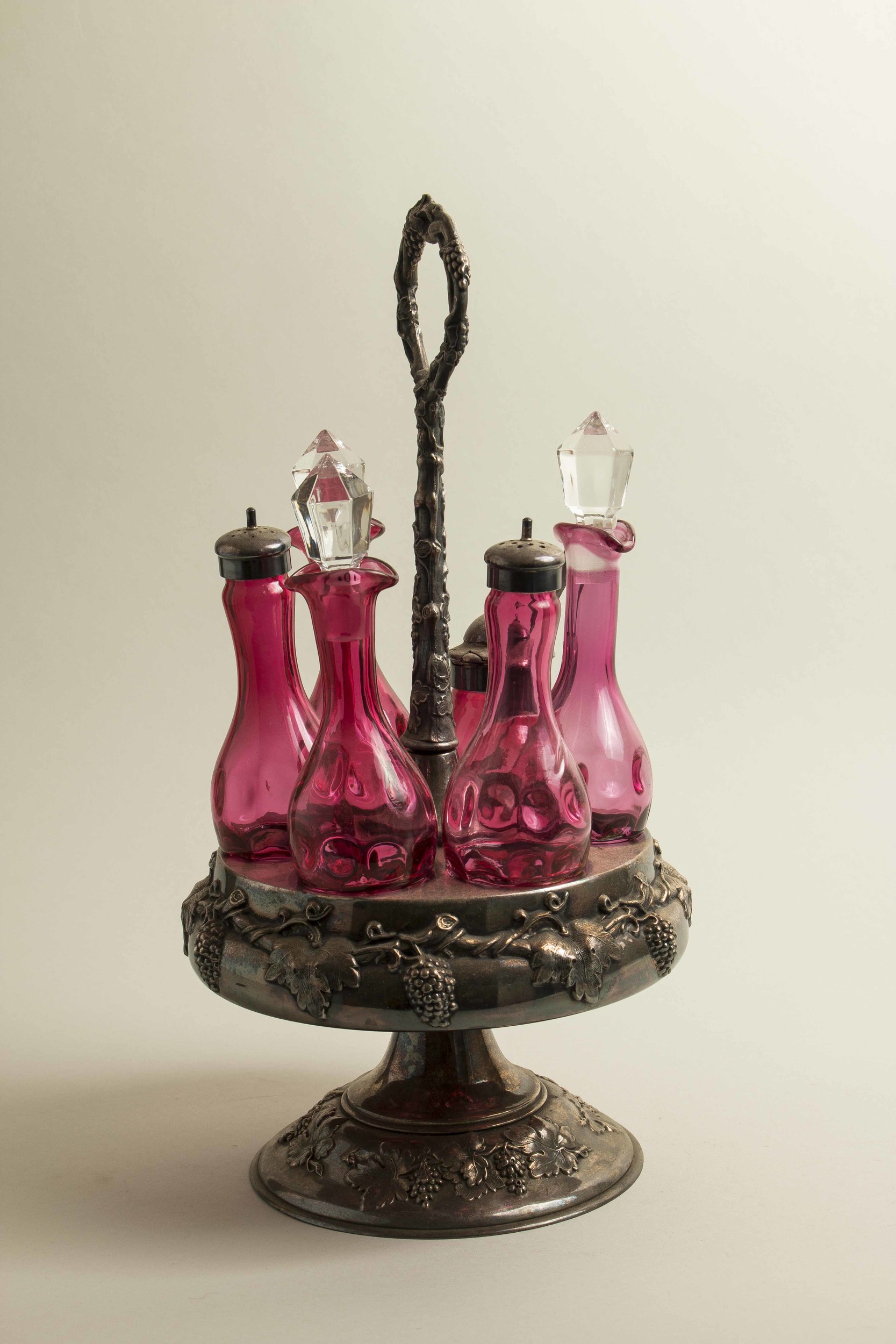 7 Piece Cranberry Glass Cruet Set Witherell's Auction House