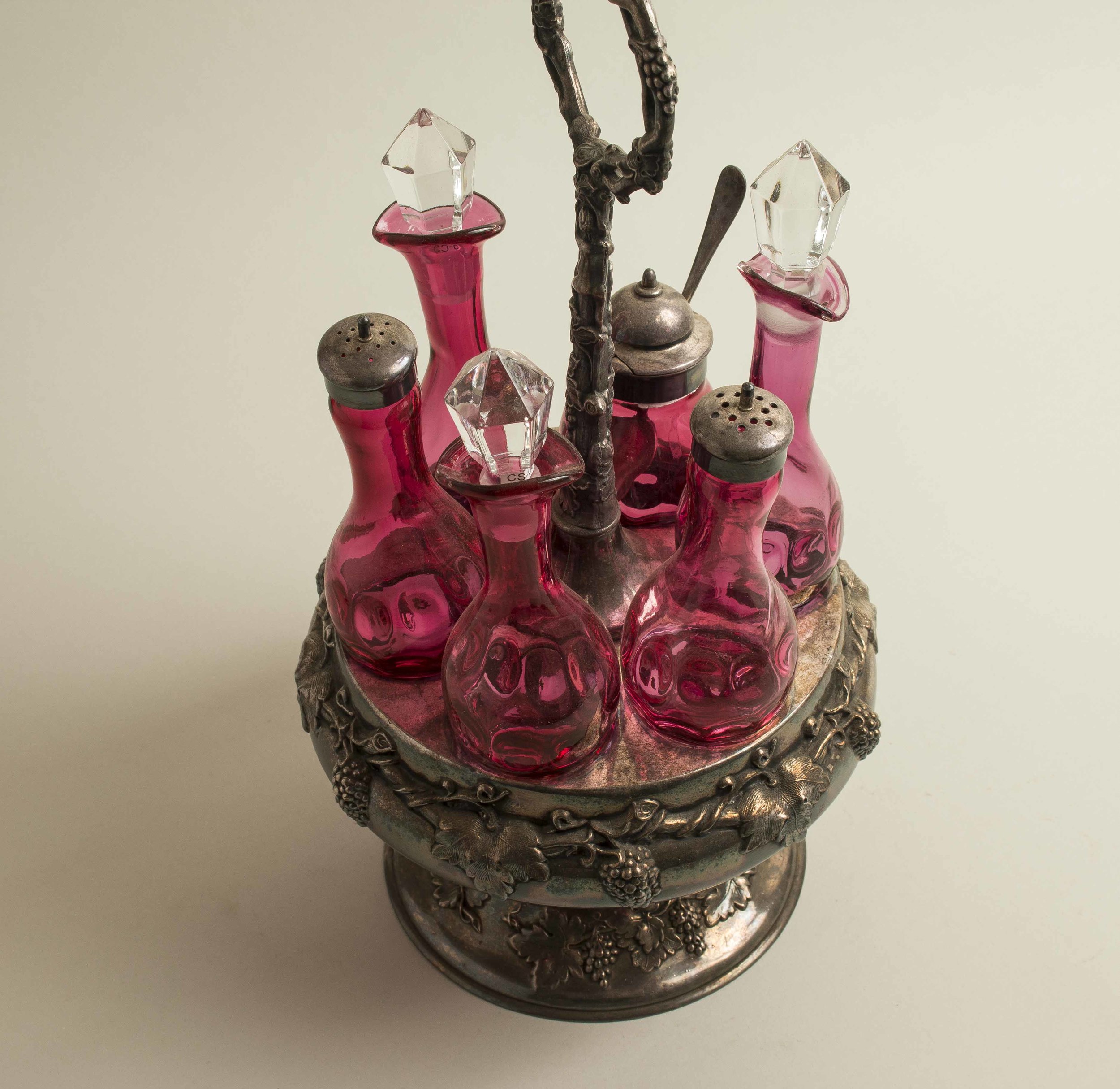 7 Piece Cranberry Glass Cruet Set Witherell's Auction House