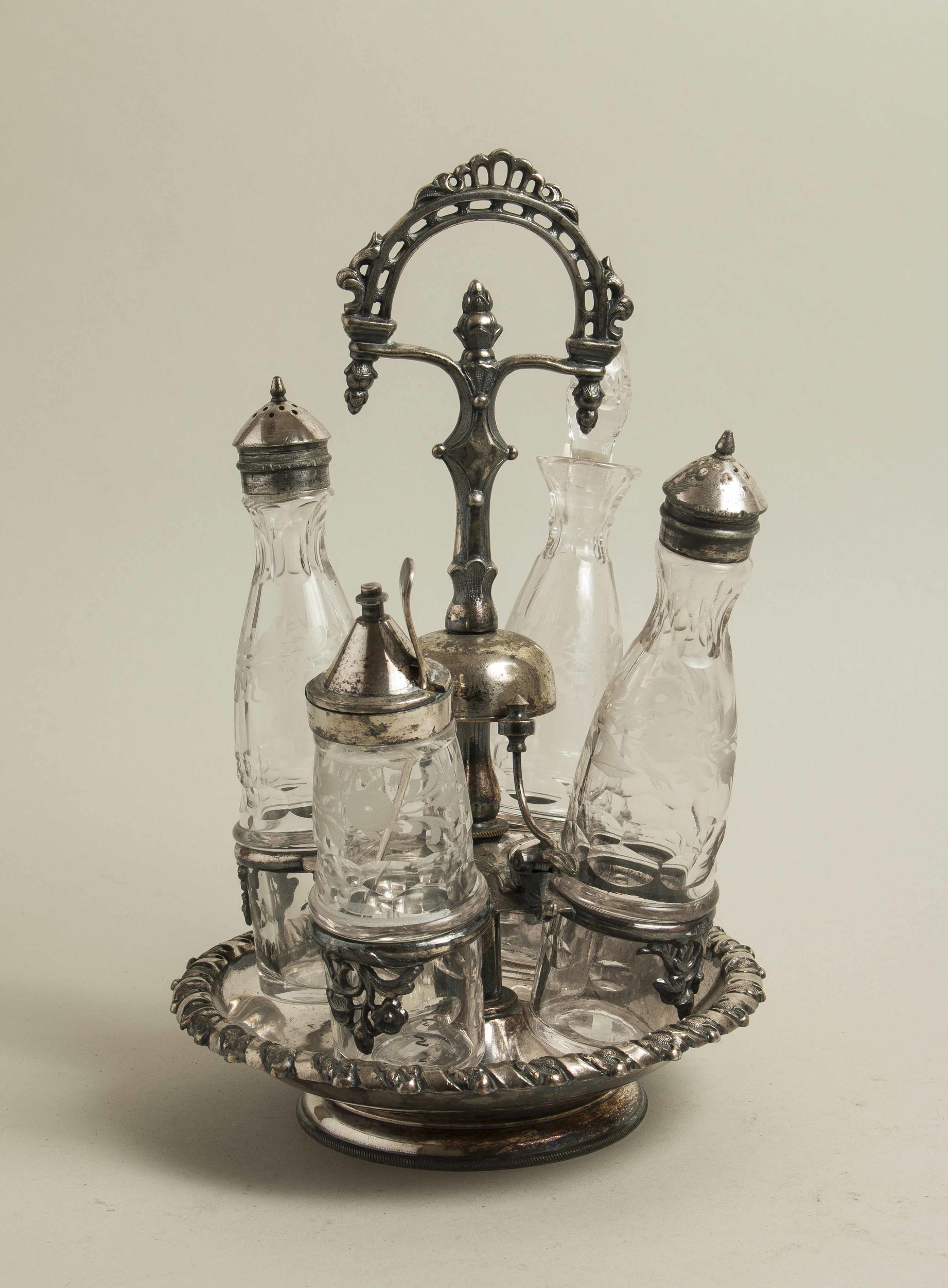 Glass Cruet Set with Bell Witherell's Auction House