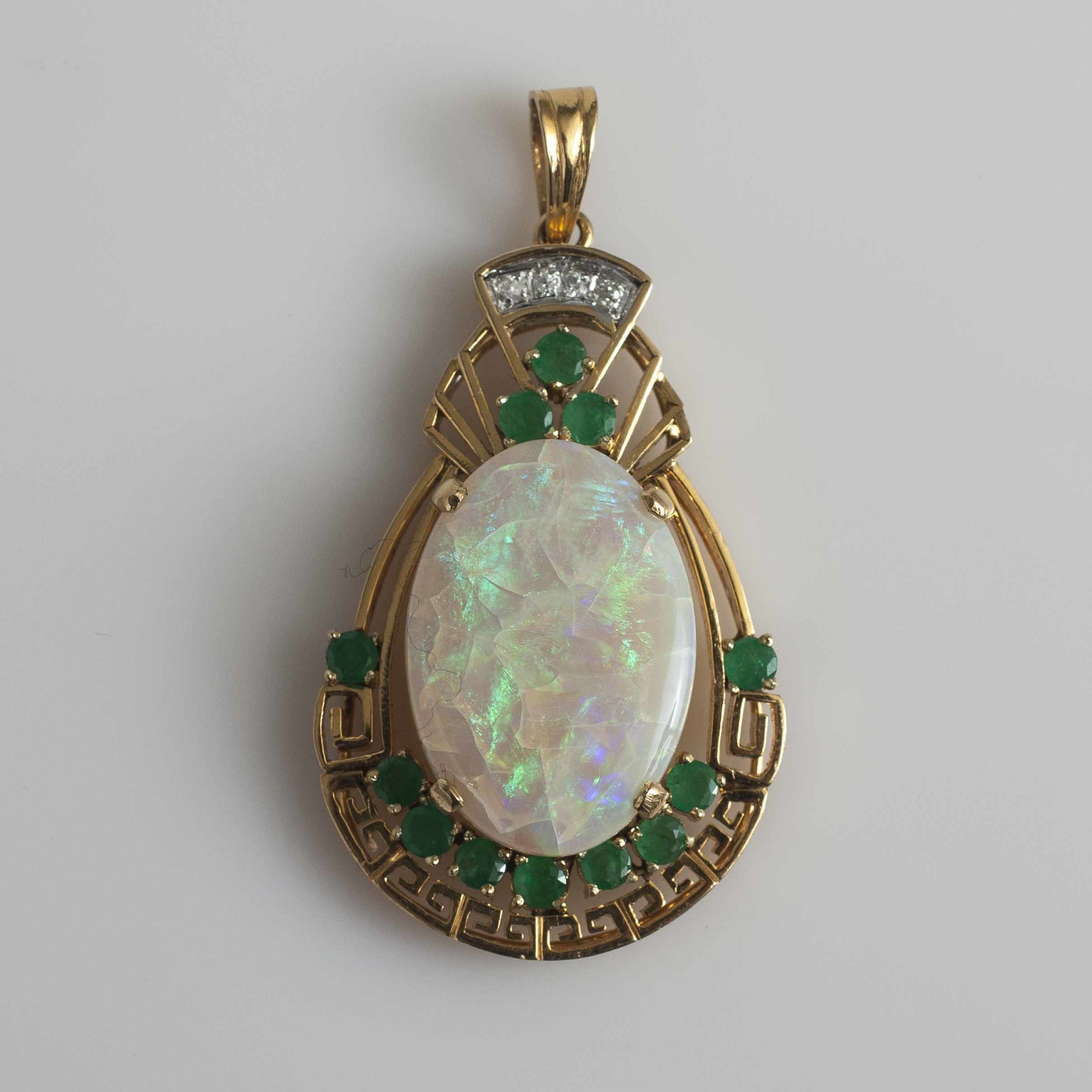 Opal Emerald Diamond 14k Pendant Witherell's Auction House