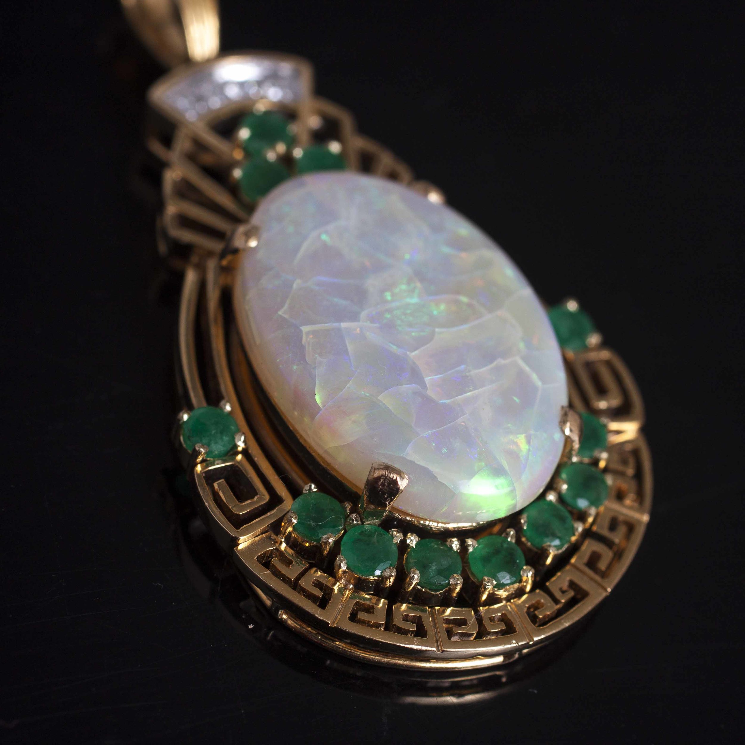 Opal Emerald Diamond 14k Pendant Witherell's Auction House