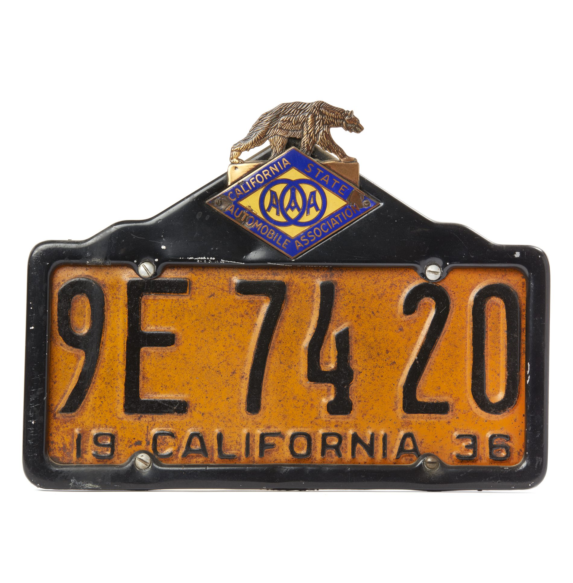 1936 CA AAA Porcelain License Plate with Topper Witherell's Auction House