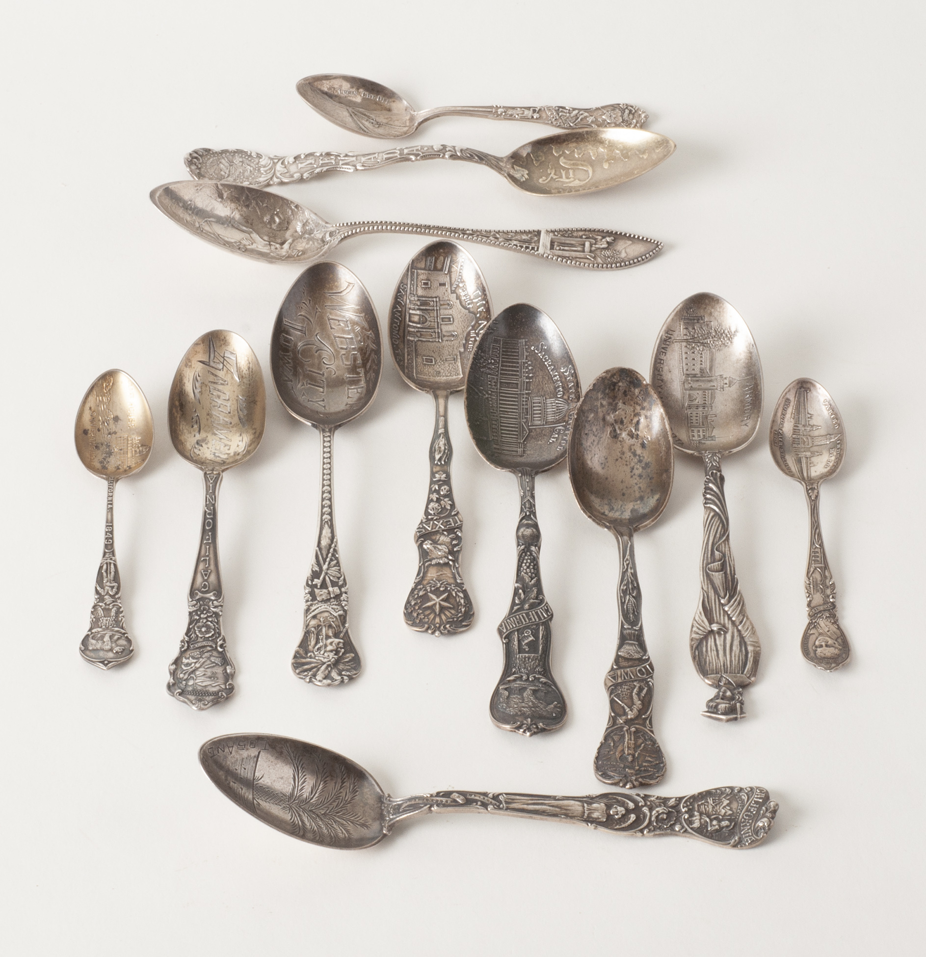 12 Sterling Silver Souvenir Spoons, 7.29 ozt Witherell's Auction House