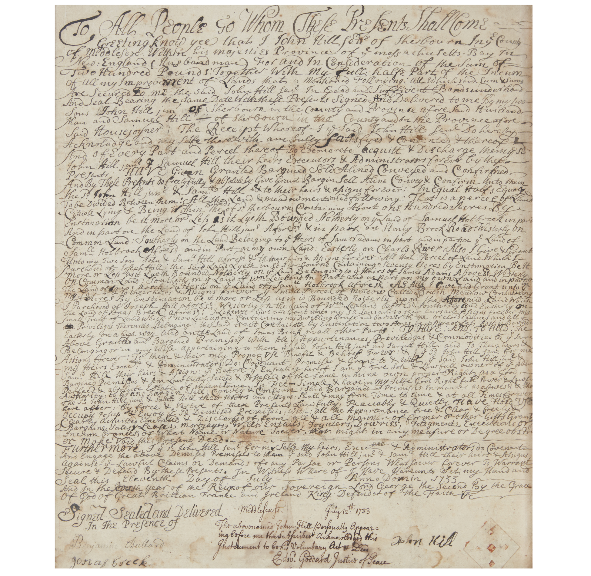 1733 Colonial Land Grant Witherell's Auction House