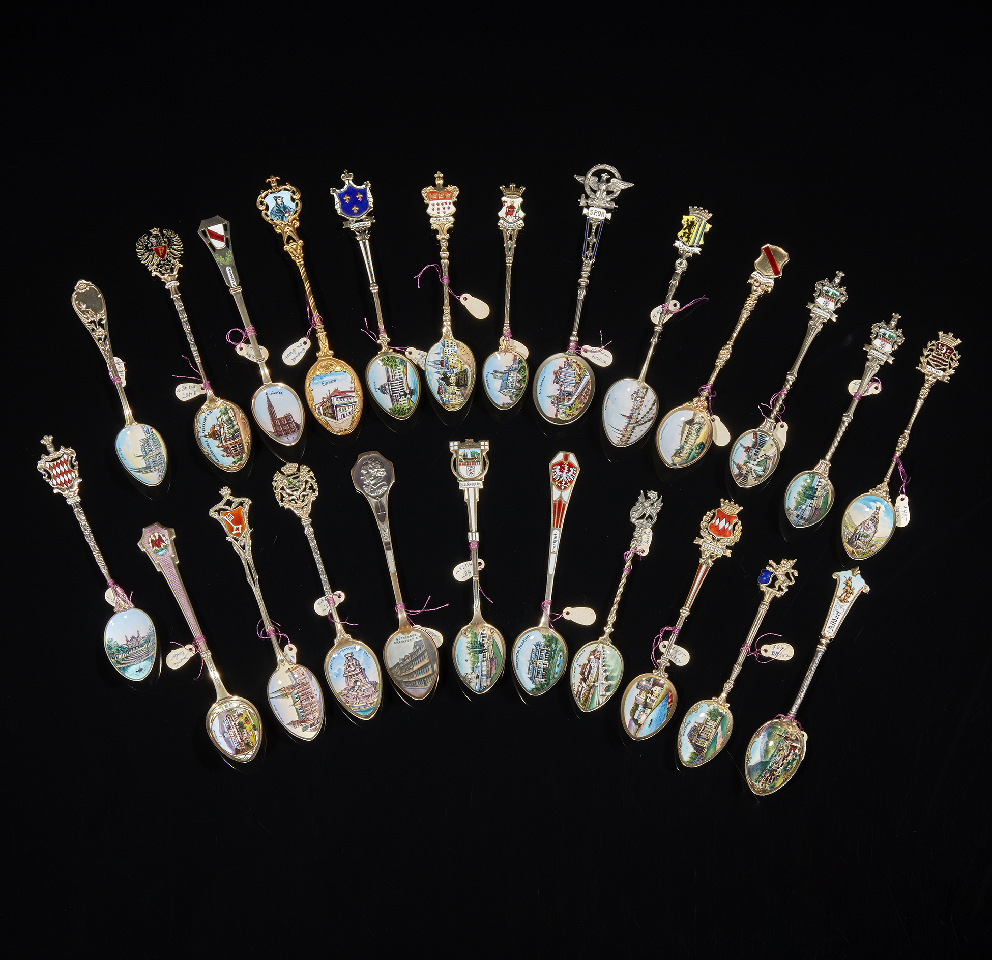 24 Enameled Silver Souvenir Spoons Witherell's Auction House