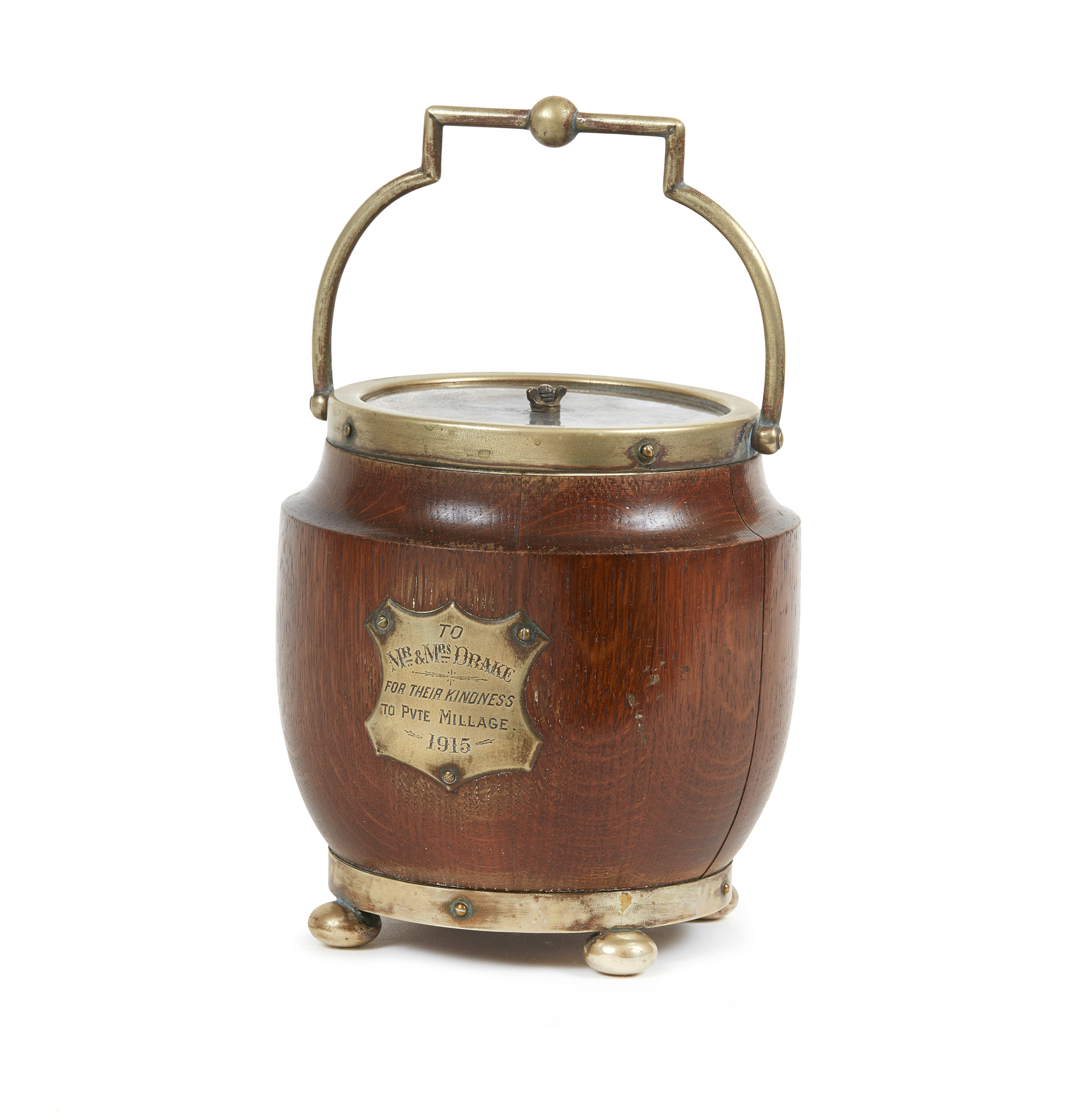 Presentation Oak Biscuit Barrel Witherell's Auction House