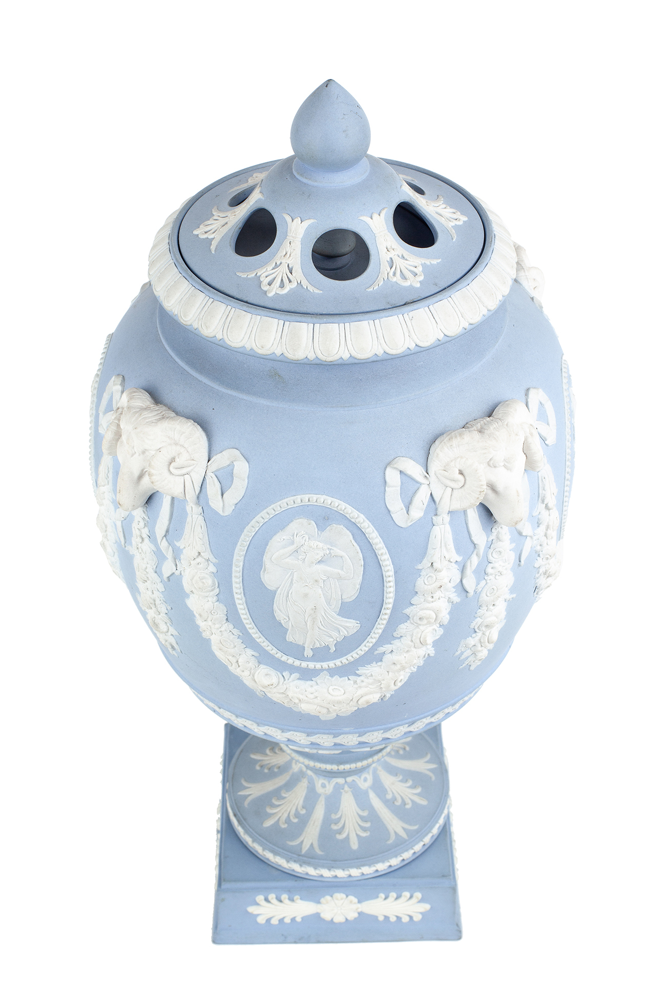 Wedgwood Blue and White Jasperware Covered Vase Witherell's Auction House