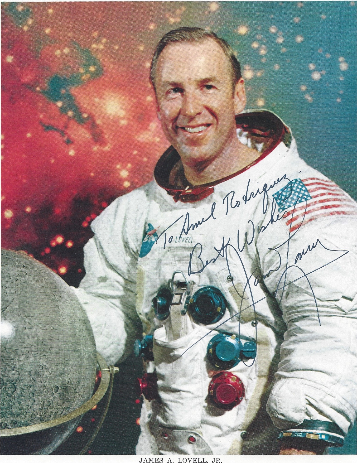 A PAIR OF NASA ASTRONAUT SIGNED PORTRAIT PRINTS, "James A. Lovell in