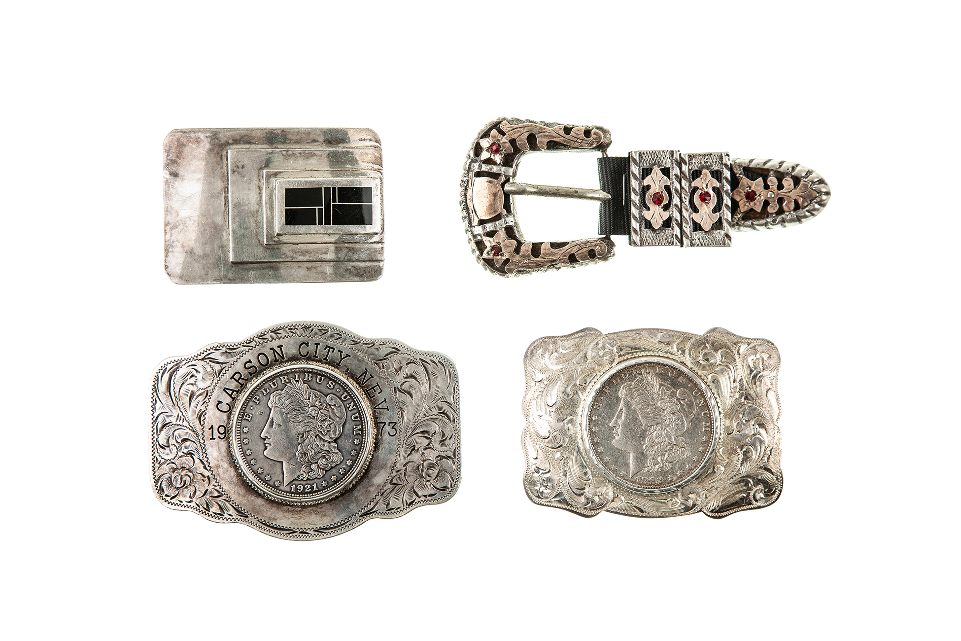 Four Assorted Silver Buckles Witherell's Auction House