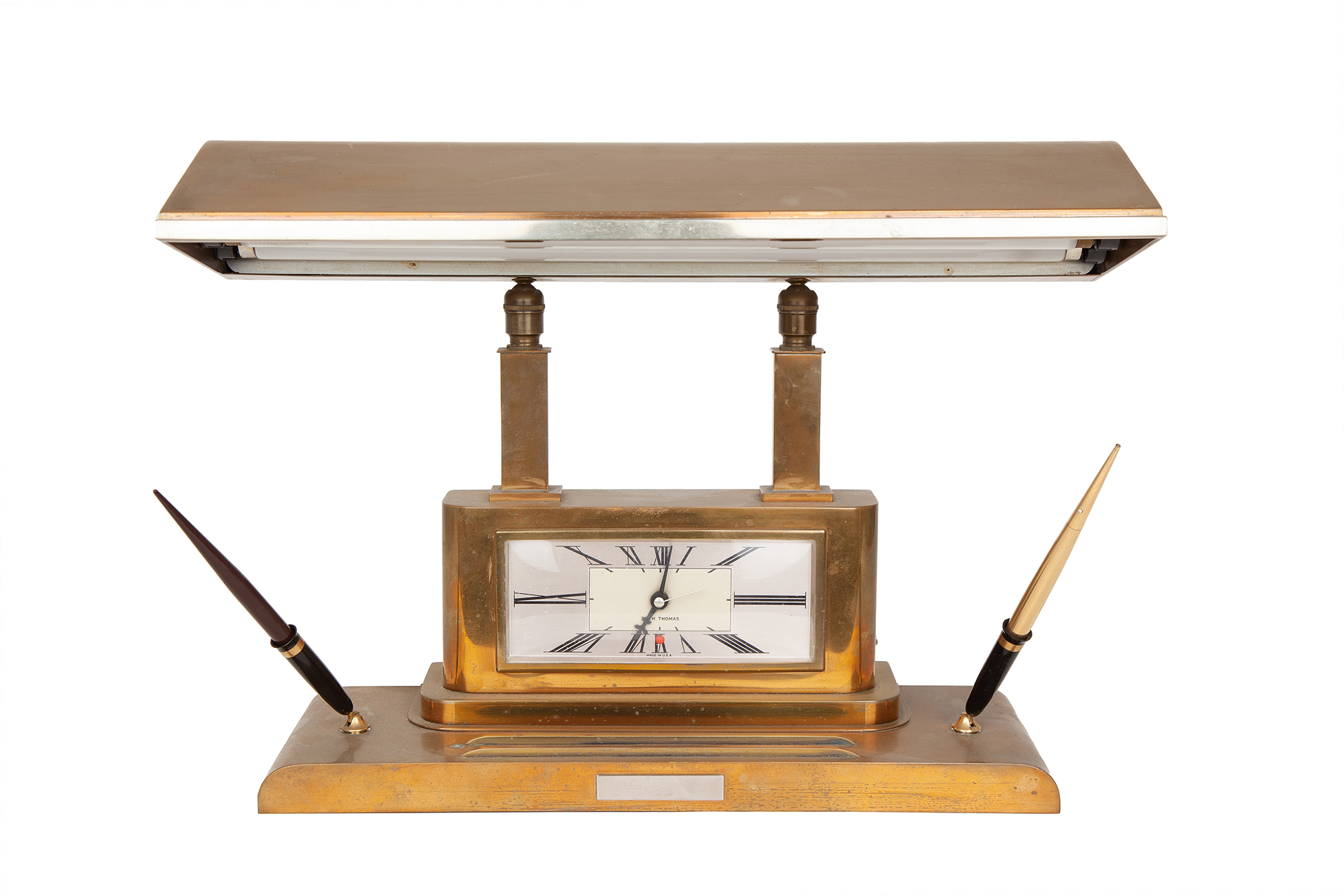 Seth Thomas Silvercrest Bronze Desk Lamp & Clock Witherell's Auction