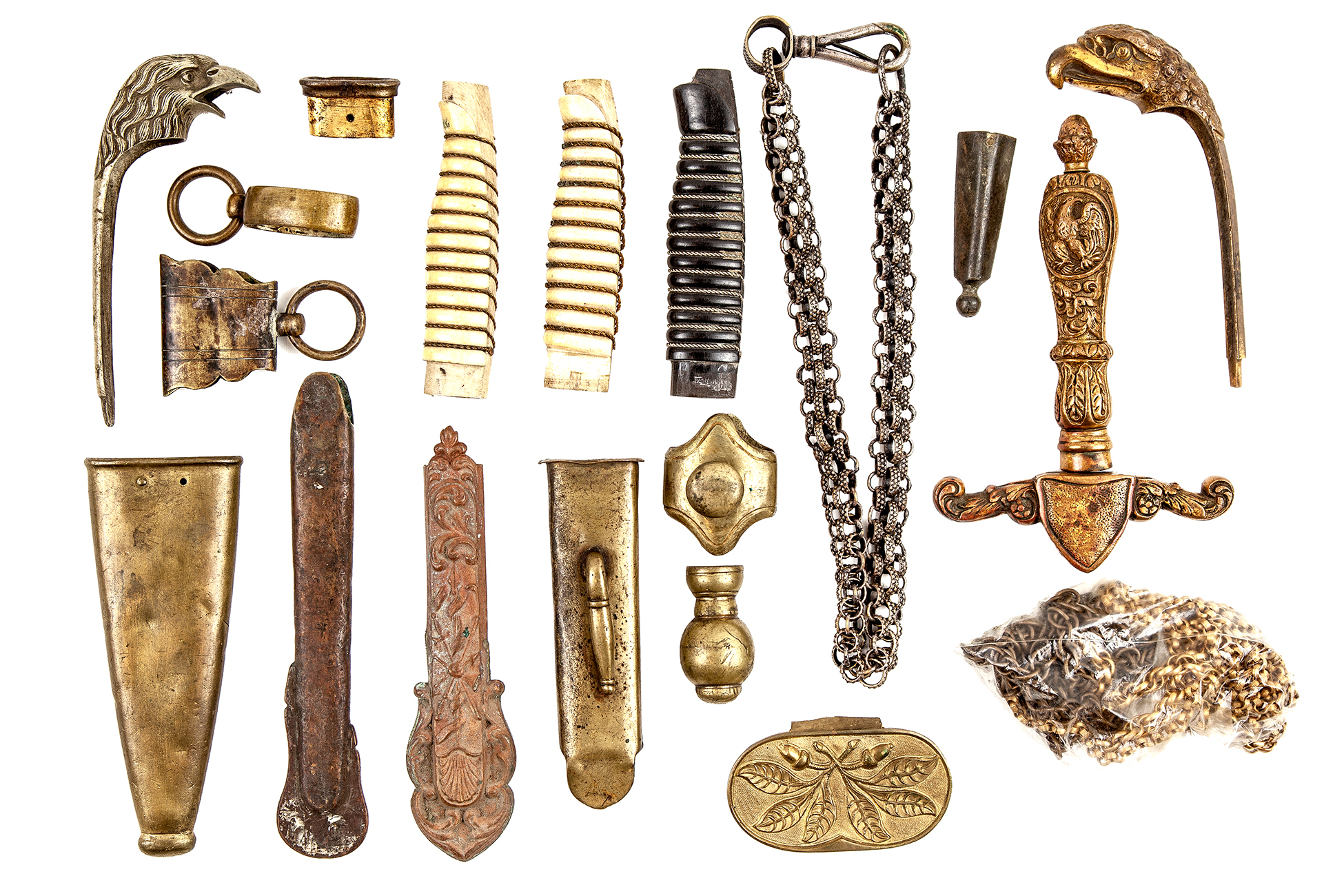 Civil War US and earlier Sword hilt parts, and Scabbard parts