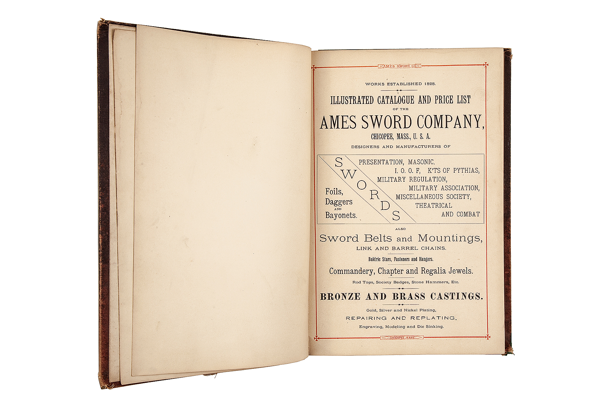 Original Ames Sword Company Product Catalog Circa 1880's Witherell's