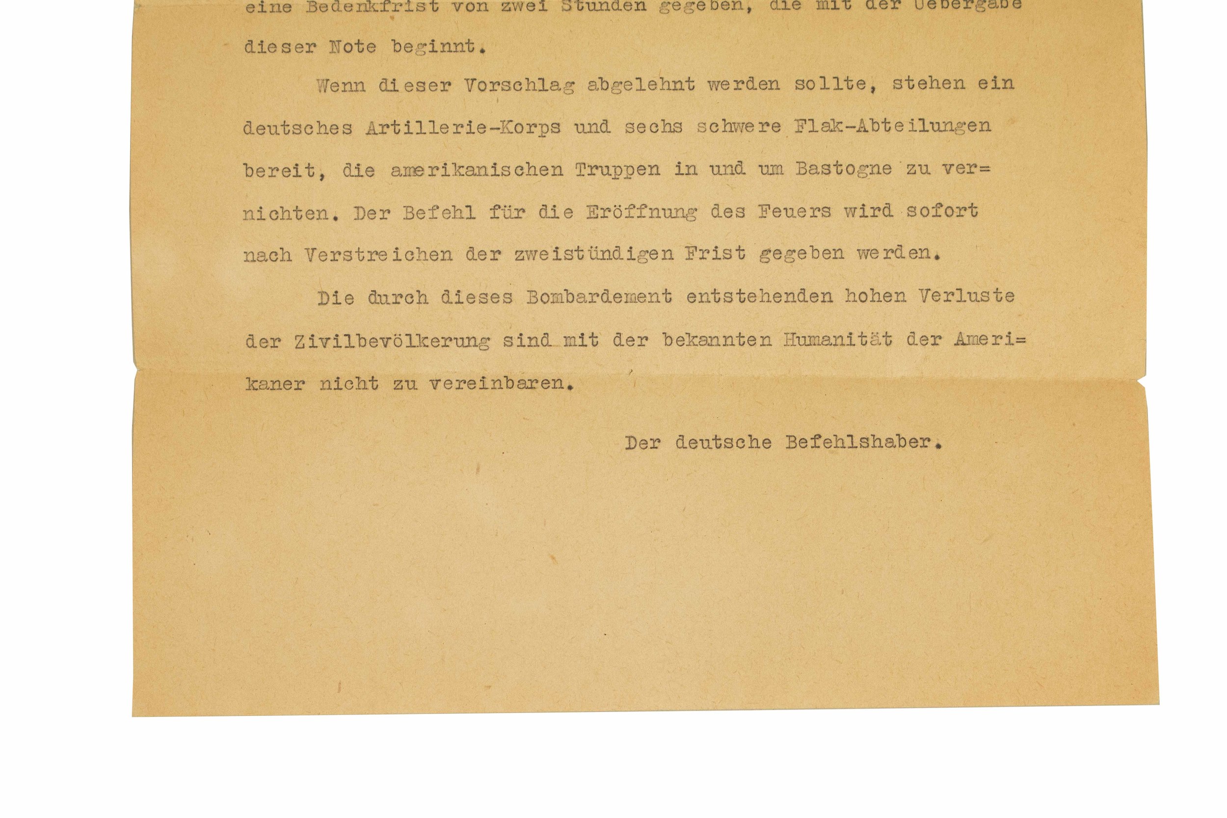 Original German Surrender Offer to General McAuliffe, Bastogne