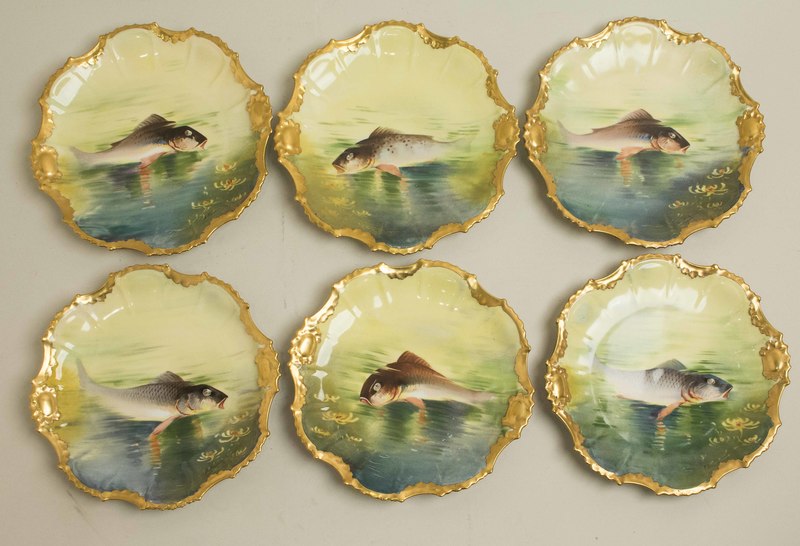 Six Limoges Coronet Porcelain Fish Plates | Witherell\'s Auction House Six Limoges Coronet Porcelain Fish Plates | Witherell\'s Auction House