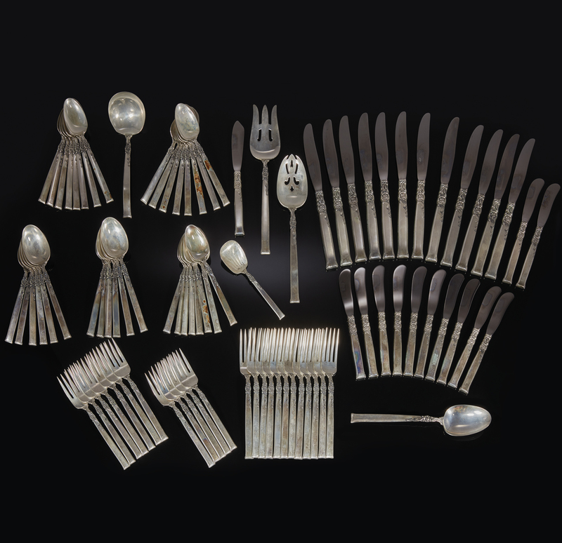 90 Piece Heirloom Sterling Silver Flatware, "Silver Rose", 83 ozt